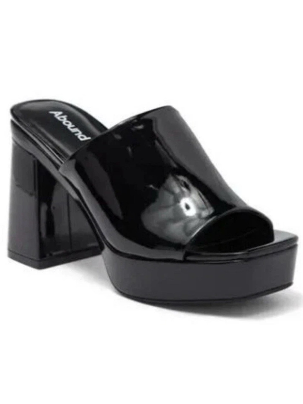 Abound Sarrah Black Patent Platform Block Heel Mule Slide Sandal 9M